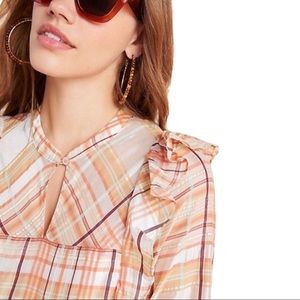 Anthropologie Current Air Ruffle Plaid Polly Top Size Small